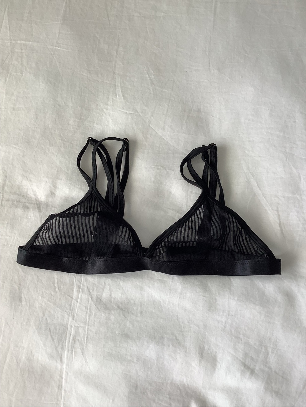 Sheer Striped Triangle Bralette in Black